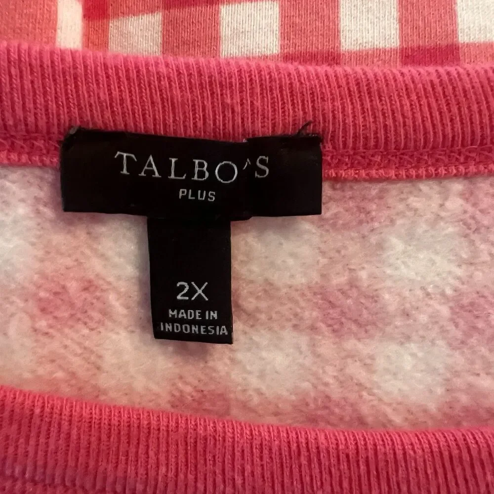 Talbots Women’s Sweatshirt 2X Gingham Pink White Checkered - Picture 3 of 4